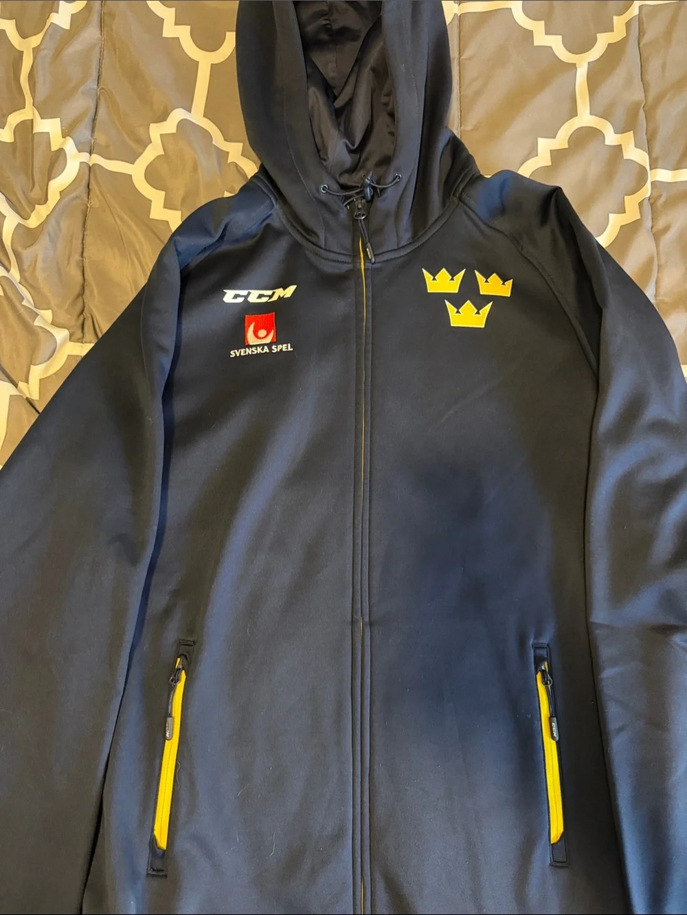 Team Sweden Hockey CCM Navy Hoodie with Yellow Crown Accents